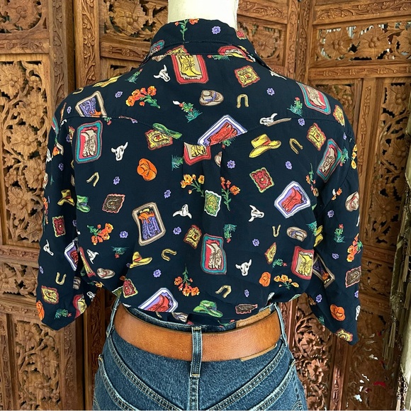 Vintage Western Cowgirl boots hat floral Print button down Shirt - Picture 8 of 12